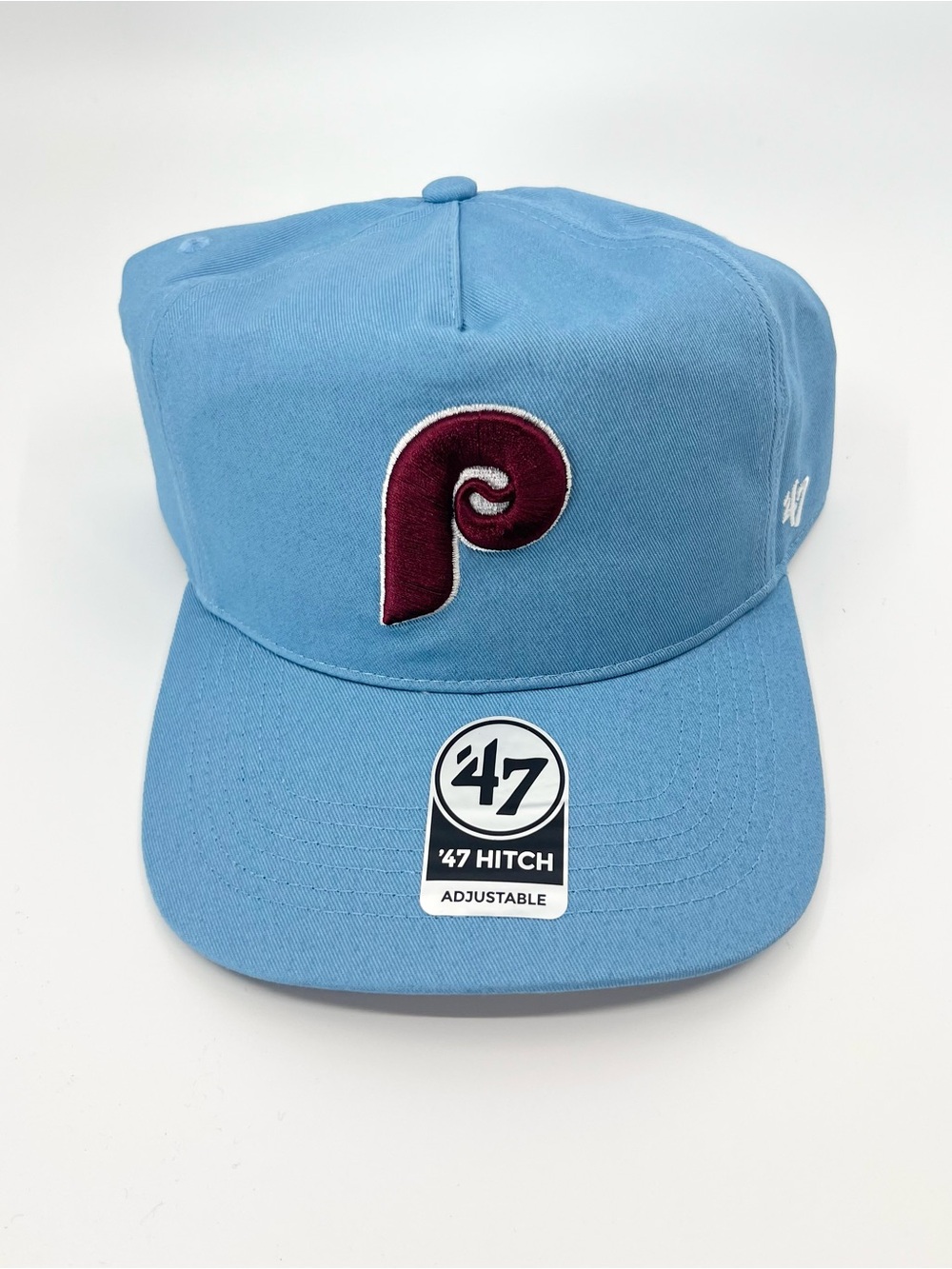 47 Philadelphia Phillies Light Blue Snapback Hat with Maroon Logo